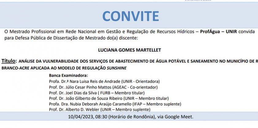Defesa de dissertação: Luciana Gomes Martellet. Dia 10.04.2023